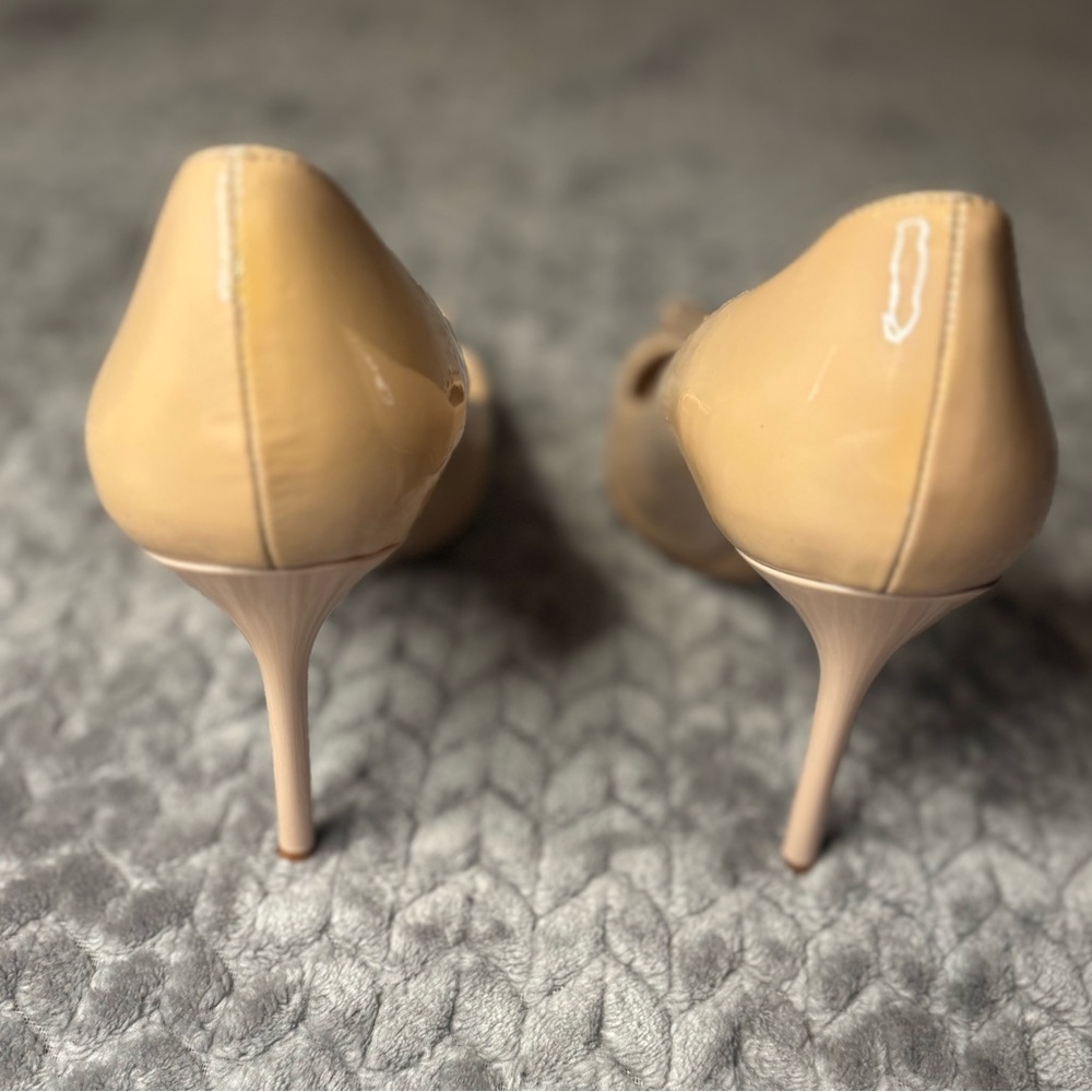 Kate Spade Nude Square Toe Heels with Bow and Stud Accent - Picture 3 of 9